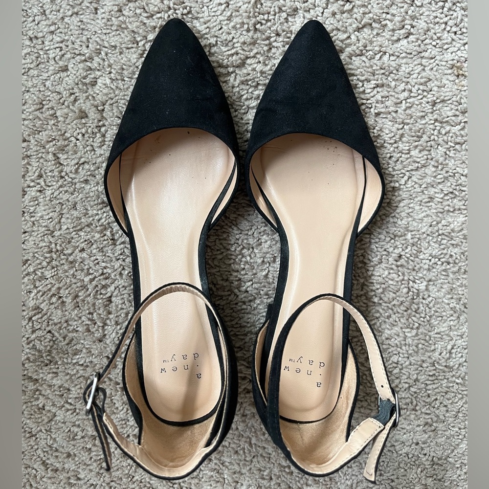 Women’s Black Suede Pointed Toe Ankle Strap Heels